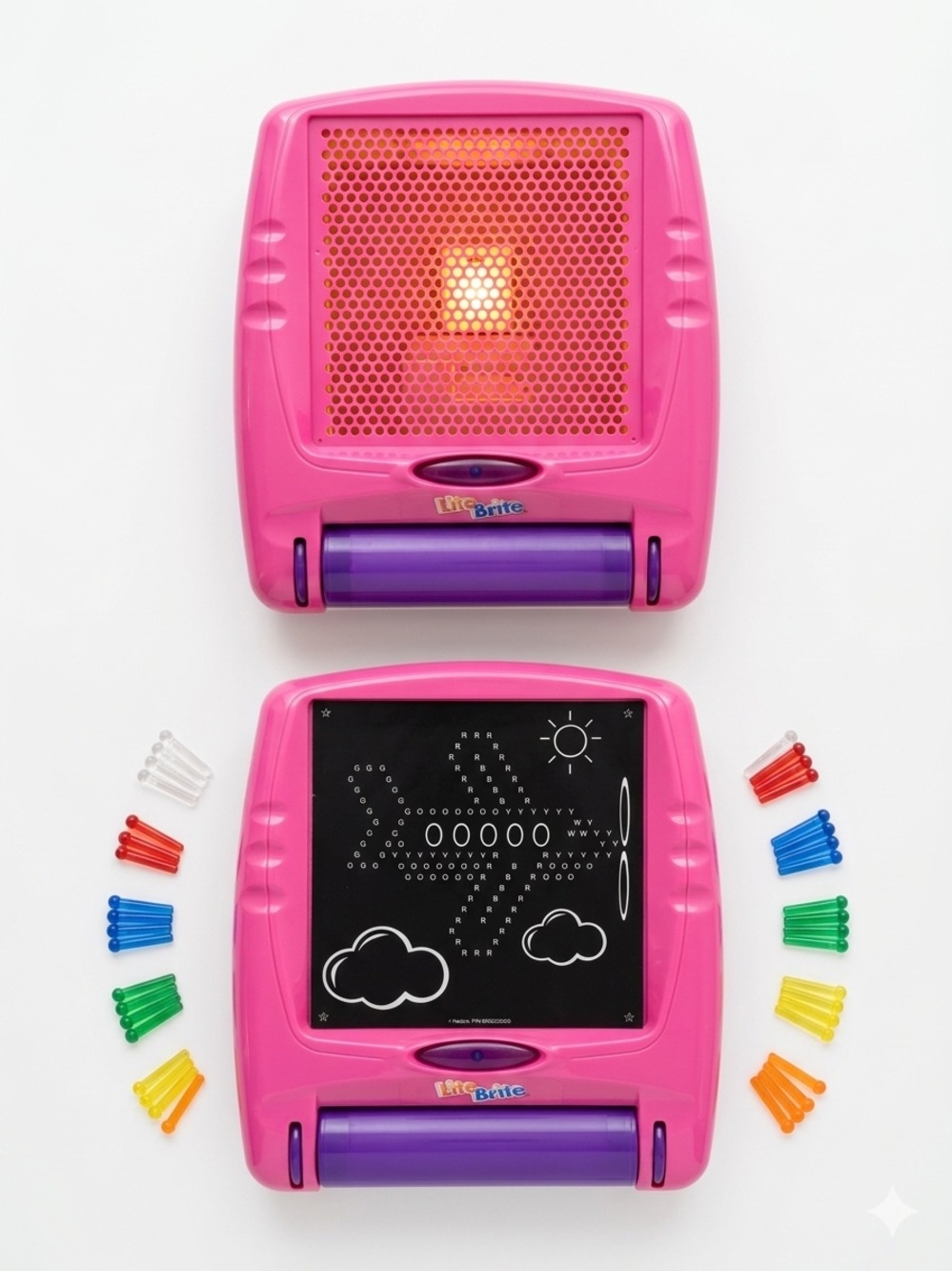 Vintage Hasbro Lite Brite Pink Flat Screen Toy Set Pegs Templates